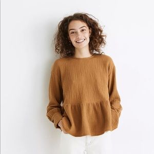 Madewell Gauze Gold Button-Back Peplum Top